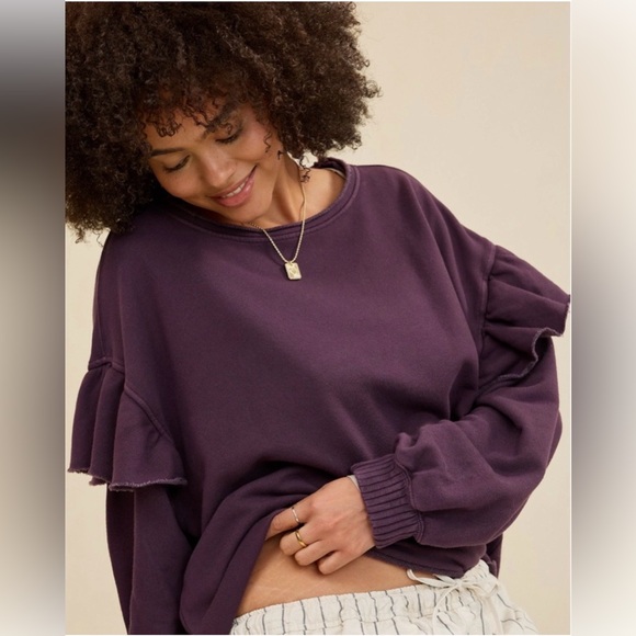 aerie Tops - Aerie Purple Ruffle Sleeve Sweatshirt